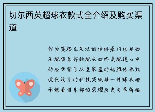 切尔西英超球衣款式全介绍及购买渠道