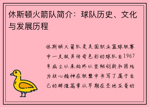 休斯顿火箭队简介：球队历史、文化与发展历程